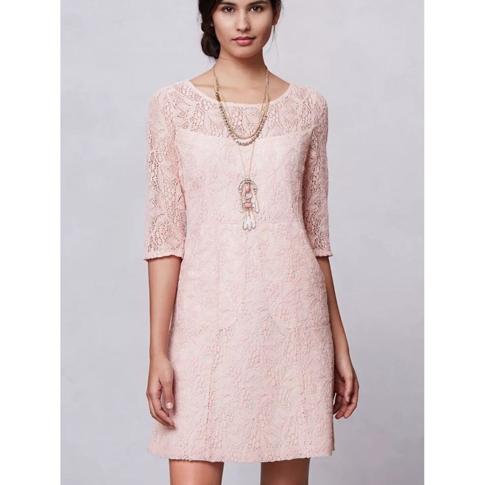 Anthropologie Maeve Lefkara Pink Lace Dress Size S